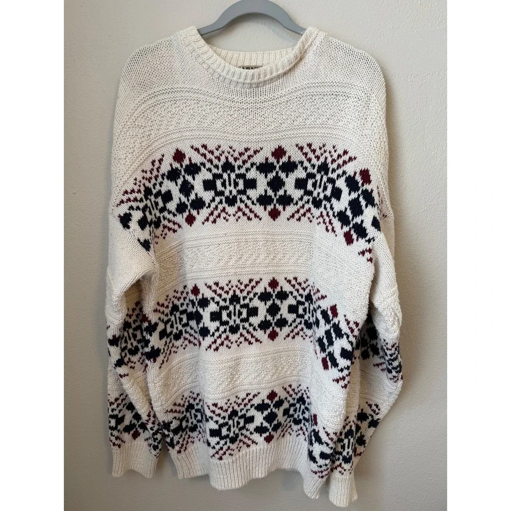 Vintage Northwest Territory Naturals Fair Isle Sweater Mens Large Cream USA